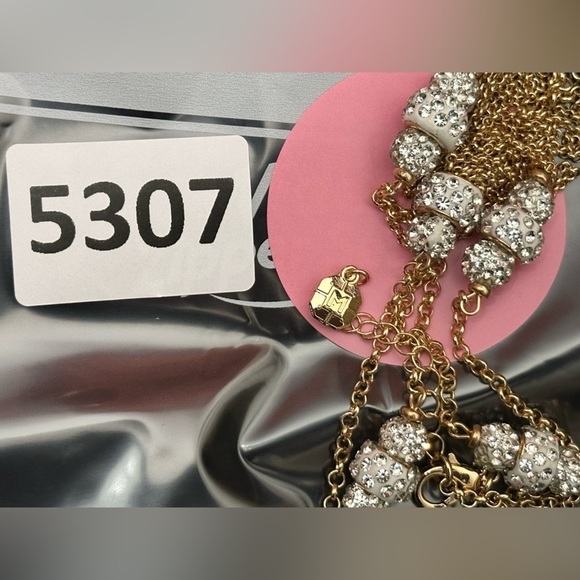 Beaded Tassel Necklace Gold Tone Rhinestone Stone Accent Signed M 5307 P - Picture 5 of 12